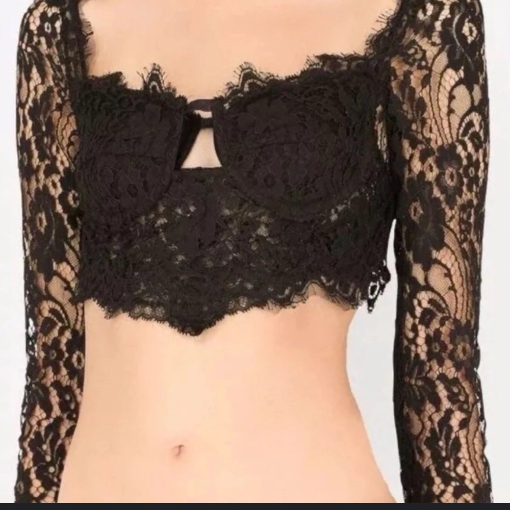 Black long sleeve sheer Lace corset top